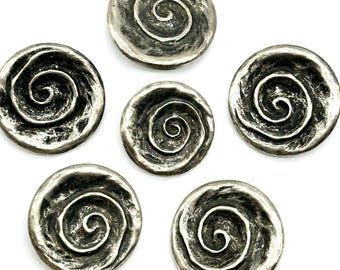 Vintage Flower Shank Buttons - Antique Silver Finish - Set of 6