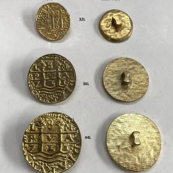 One Package(6 Buttons) Vintage "Ancient Irregular Shape Coin" Pattern Solid Metal Shank Buttons(K3163) Old Gold color and in 3 sizes