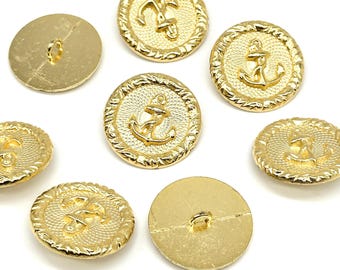 12 Vintage Gold Anchor Buttons: Nautical Sewing Supplies
