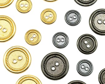 Vintage Gestreifte Knöpfe: Gold oder Rotguss, verschiedene Größen (12er Set)