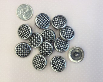 1 Dozen Basket Weave Texture Antique Silver Vintage Shank Buttons(6347-36)