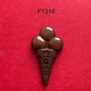 One Package (12 Buttons)  Vintage "Ice Cream" Cones 2 Hole Nylon Buttons (F1316) Colour is Chocolate and Size is 48L or 1 3/16" or 30mm