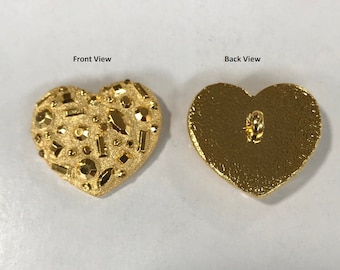 One Package(6 Buttons) Vintage "Heart"with Shiny Gem Like Texture ABS gold Plated Shank Buttons K2419