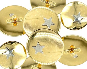 Vintage Gold Shank Buttons with Silver Star: Decorative Metal Button Set