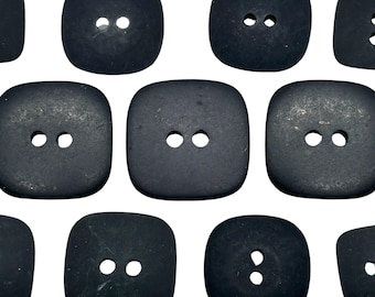 Vintage Matte Black Square Buttons: 12 Pcs, 2-Hole, DIY Sewing