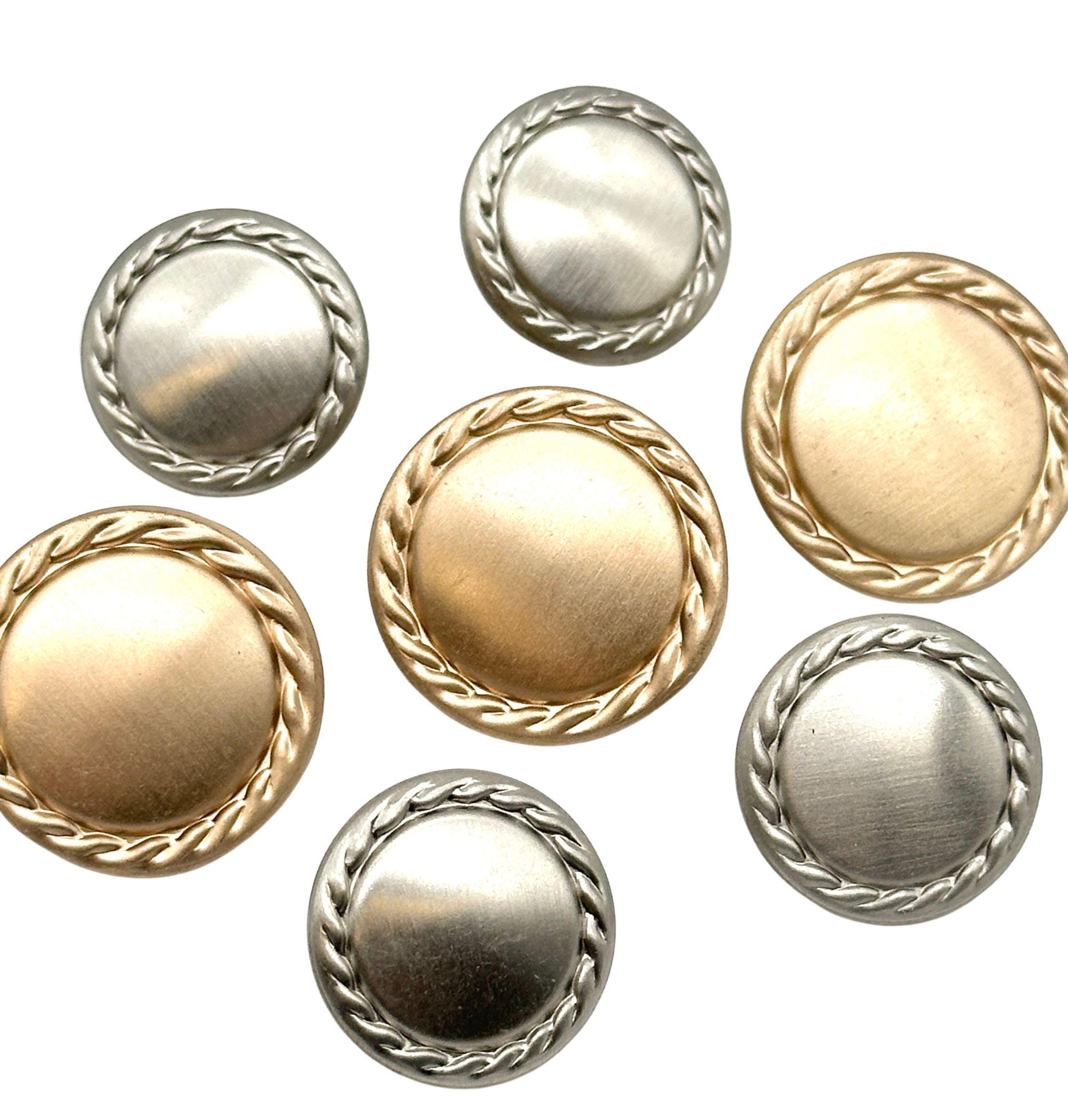 Vintage Rope Rim Metal Shank Buttons: Matte Gold & Silver, 6