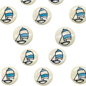 12 Pcs Vintage Sail Boat Pattern Shank Buttons - White & Blue, 2 Sizes | Sewing Crafting Supplies | Decorative Clothing Buttons (C2370)