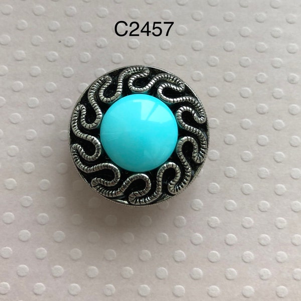 Un paquet (6 boutons) Cadre en argent antique avec insertion turquoise Boutons à tige vintage-C2457 disponibles en 2 tailles
