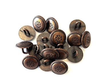 10 Bottoni Da Cucito Cavi Con Intaglio Floreale – Metallo Lega Zinco, 18 Mm, Bronzo - 4