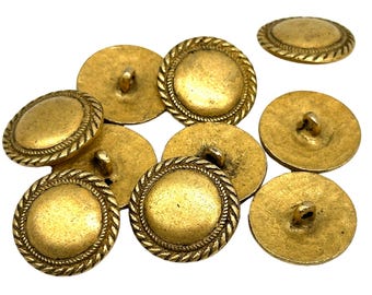 Vintage Matte Gold Rope Border Shank Buttons - Sewing, Jackets (K4029) - 6 Pcs