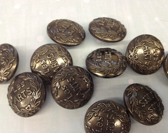 1 Dozen(1 package) Vintage "Les Arts" ABS Metal Plated Shank Buttons. K1533 available in several sizes and 2 colorways