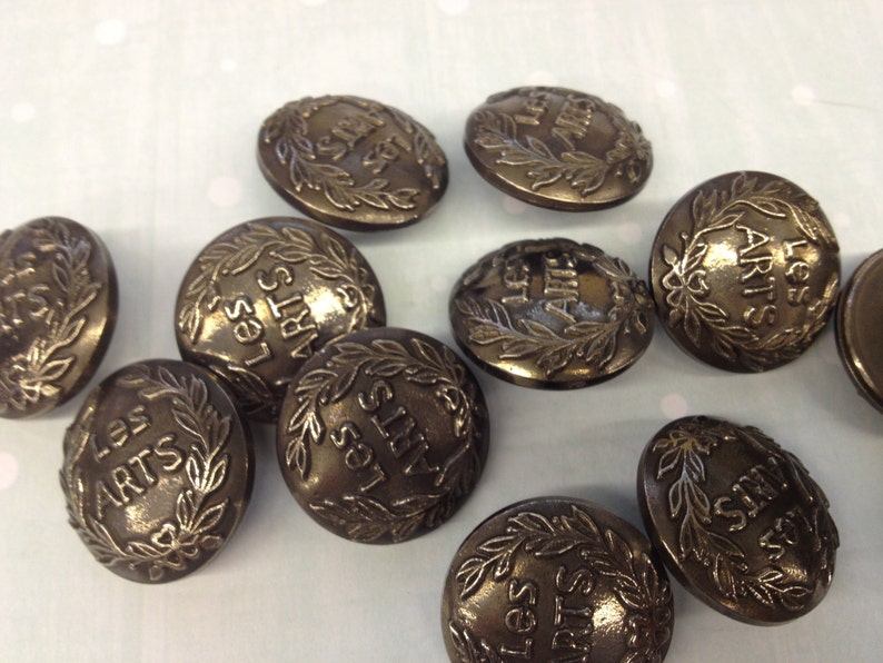 K1533 1 Dozen /'Les Arts/' Gun Metal or Ant Brass Vintage Shank Buttons