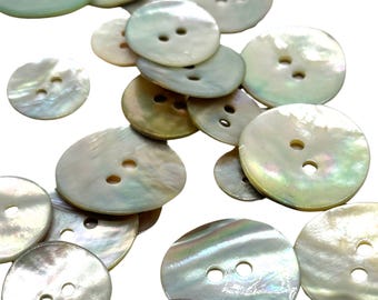 12 Vintage Mother of Pearl Buttons: Iridescent Sewing & Craft Supplies