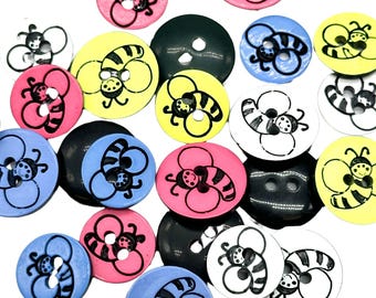 Vintage Bumble Bee Buttons: 1980s Italian Polyester Set (12)