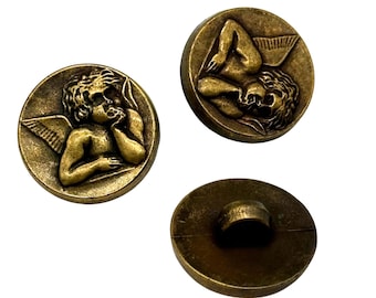 Michelangelo Angel Face Buttons: Antique Brass Sewing Embellishments (Set of 12)