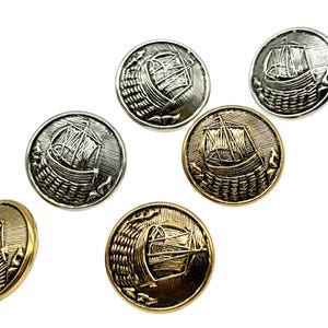6 Vintage Sailboat Shank Buttons: Metal Nautical Sewing Supplies