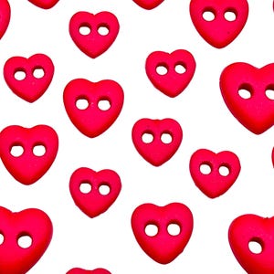 12 Pcs Vintage Heart Shaped Nylon Buttons | Red | Decorative 2 Hole Buttons for Sewing | Retro Crafting, Upcycle Projects | (F805)