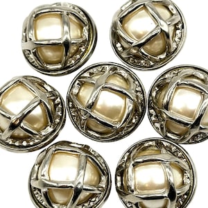6 Pcs Vintage Gold Metal Shank Buttons with Pearl Insert | Decorative Buttons for Sewing | Fashion Buttons for Jackets, Coats | (K4008)