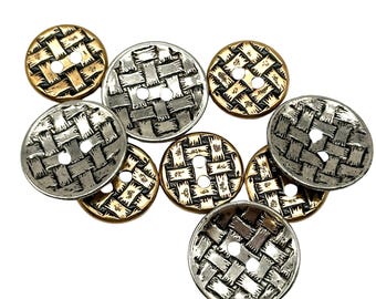 12 Stück Vintage Korbgeflecht Metallknöpfe: Antikes Gold oder Silber