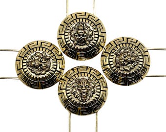 Vintage Lion Face Safety Pins: Antique Gold Greek Key Design (Set of 2)
