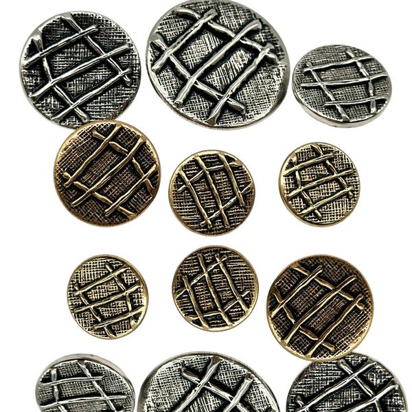 12 stuks vintage geweven schachtknopen: antiek goud en zilver