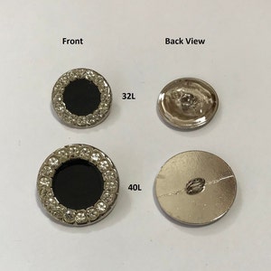 One Package (4 Buttons) Vintage Silver color base with Black Epoxy and Clear Rhinestones Shank Buttons J1098 available in 2 sizes