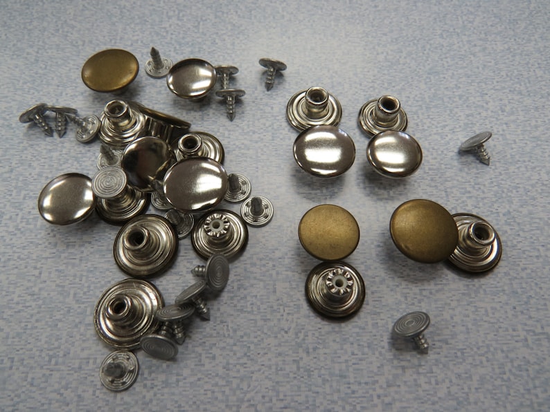 Brass or Silver Jeans Buttons Cap and Tack 1 Dozen Ant Style Jeans B.8 K5219