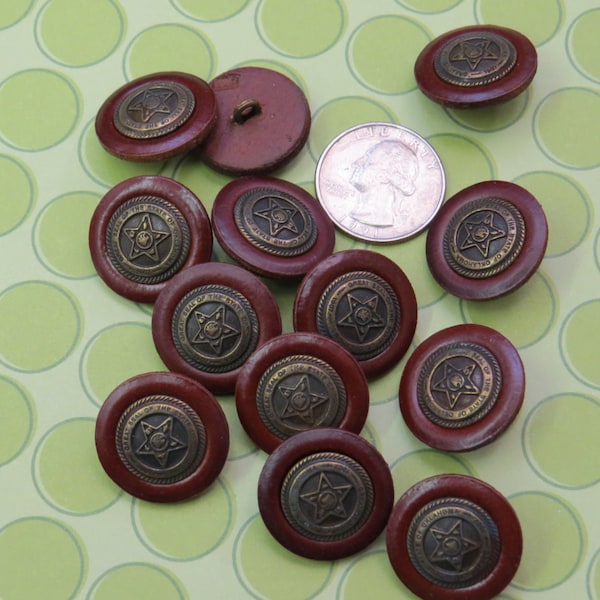 1 Dozen(1 package) Vintage "Great Seal of the State of Oklahoma" Leather/Metal Insert and Shank Buttons(K1366) available in 2 colorways