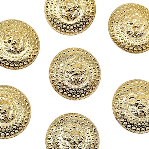 ヴィンテージ ライオンフェイス シャンクボタン 6個 - ゴールド (31 mm) | 装飾用裁縫・手芸用品 | ジャケット用ボタン | (k1843)