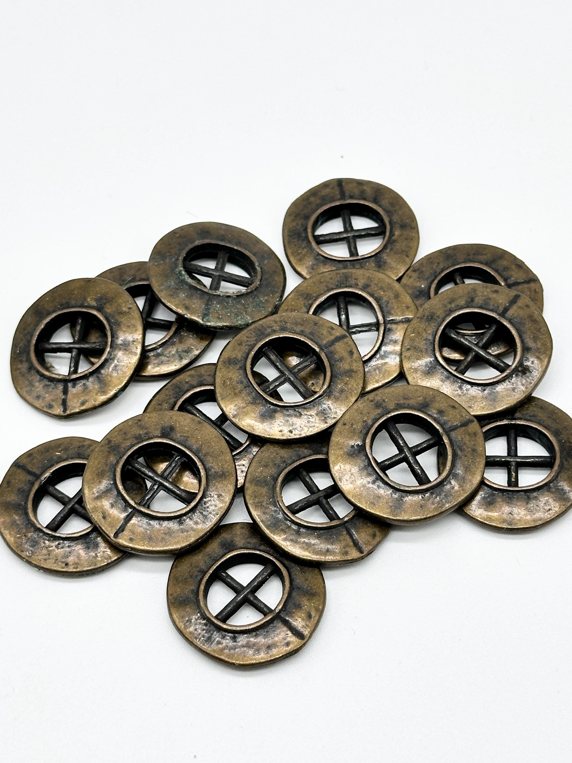 Vintage Steampunk Metal Buttons: Antique Brass/silver, 4-hole (set