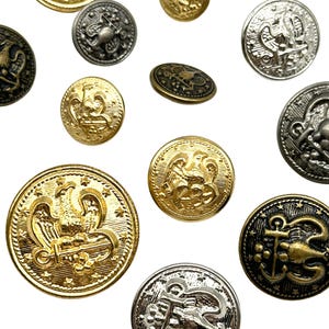 12 pcs vintage metal shank buttons | eagle & 13 stars design | gold  silver | decorative buttons for sewing jackets, dresses, suits (a295)