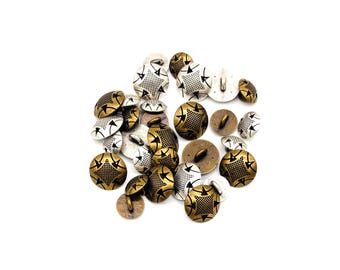 12 buttons Vintage Textured Diamond or Squared Shank Buttons: Ornate Metal Sewing Supplies