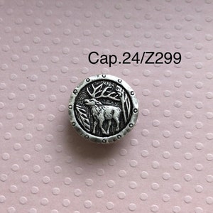 One Package (12 Buttons) Vintage Moose or Elk Symbol Antique Silver Metal Shank Buttons Cap.24/Z299