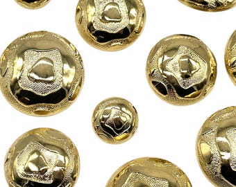 12 Pcs Vintage Gold Metal Shank Buttons: Textured Dome Design