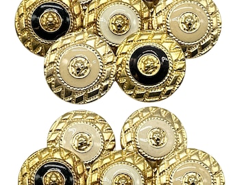 Vintage Lion Head Metal Buttons: Gold & Black Epoxy, Set of 6