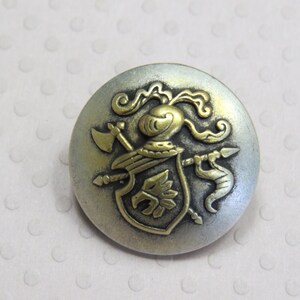 1 Dozen Vintage Coat of Arms Two Tone Antique Silver with Ant. Gold Center Metal Shank Buttons K4470 available in sizes image 1