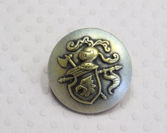 1 Dozen Vintage "Coat of Arms" Two Tone Antique Silver with Ant. Gold Center Metal Shank Buttons K4470 available in sizes