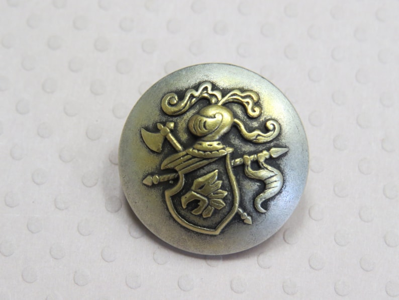 1 Dozen Vintage Coat of Arms Two Tone Antique Silver with Ant. Gold Center Metal Shank Buttons K4470 available in sizes image 1