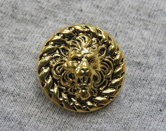 9 Buttons(1 package) Vintage  "Lion Face" framed in a Rope Rim- Ant.Gold ABS Plated Shank Buttons - A449 available in 2 sizes