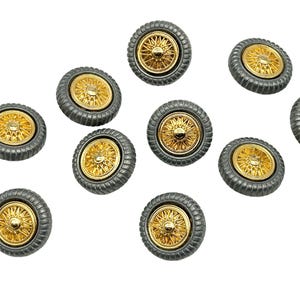 Vintage Tire Wheel Metal Shank Buttons: Italian Sewing Supplies, Set of 12