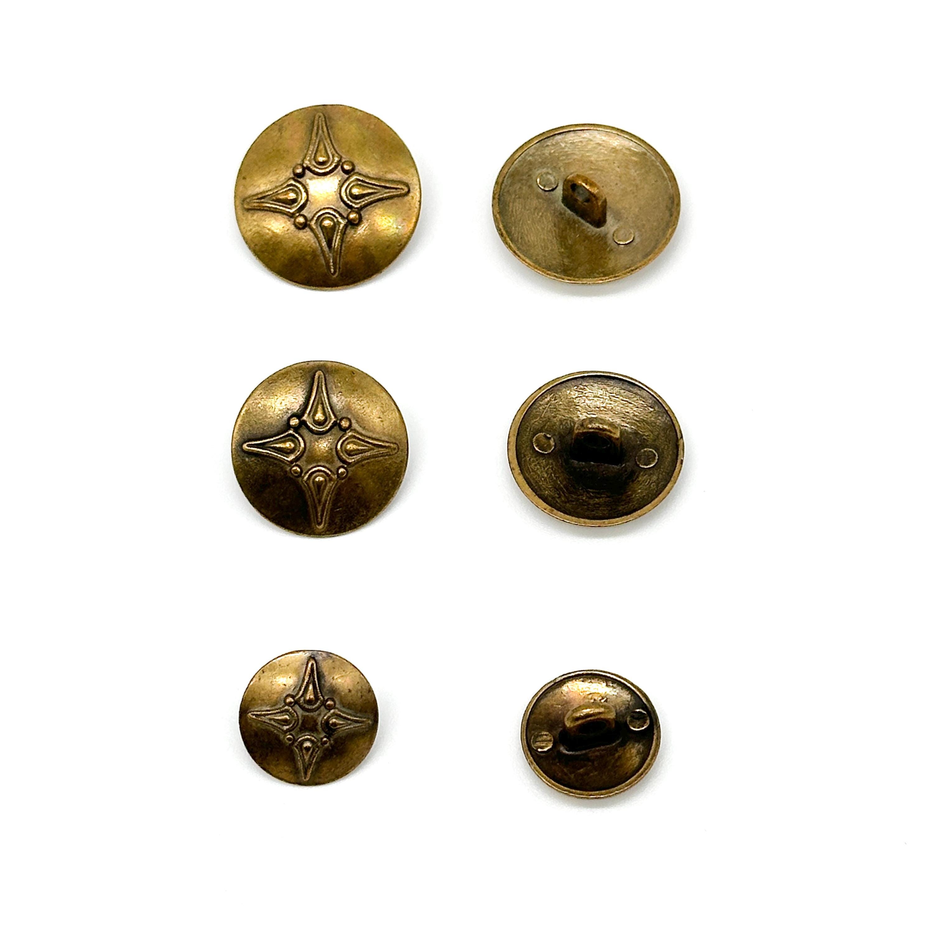 12 Vintage Aztec Starburst Buttons: Antique Brass Sewing Supplies