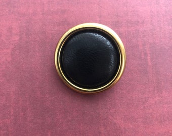 One Package (12 Buttons) Vintage Leather Covered Buttons with Gold Rim. Style C3926