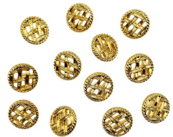 12 Vintage 'Apple Pie' Gold Plated Shank Buttons: Sewing & Craft Supplies