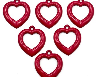 Vintage Red Heart Plastic Pendants: 1970s Fashion Zipper Pulls (23mm)