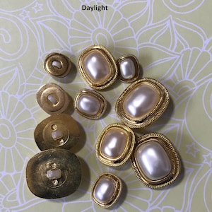 One Package (5 Buttons) Vintage "Rectangular Pearl/Gold rim" Shank Buttons-C2488 from the 1980's and available in various sizes