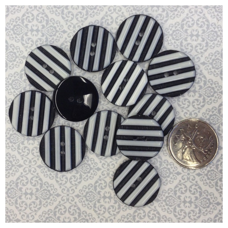 Vintage Black & White Striped Buttons, Decorative Buttons, Designer Buttons, Fashion Buttons, Dress Buttons, Clothing Buttons Pack of 12 image 2