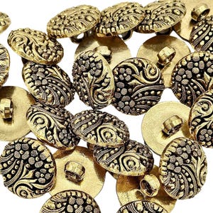 Antique Gold Flower Buttons: Textured ABS Designer Clothing, Set of 6 (K5439)