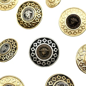 6 pcs vintage designer metal shank buttons - decorative fashion buttons for clothing, sewing, and diy crafts | buttons for jackets | (k5438)