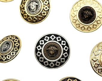 Vintage Designer Metal Shank Buttons: Gold Zamac, Set of 6