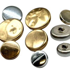 12 pcs vintage shank buttons - gold or silver, metal decorative buttons for sewing, fashion, diy crafts, coats, jackets, shirts | (6345)